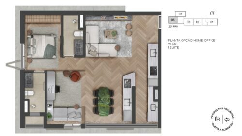 06 - PLANTA OPÇÃO HOME OFFICE - 75 M²
